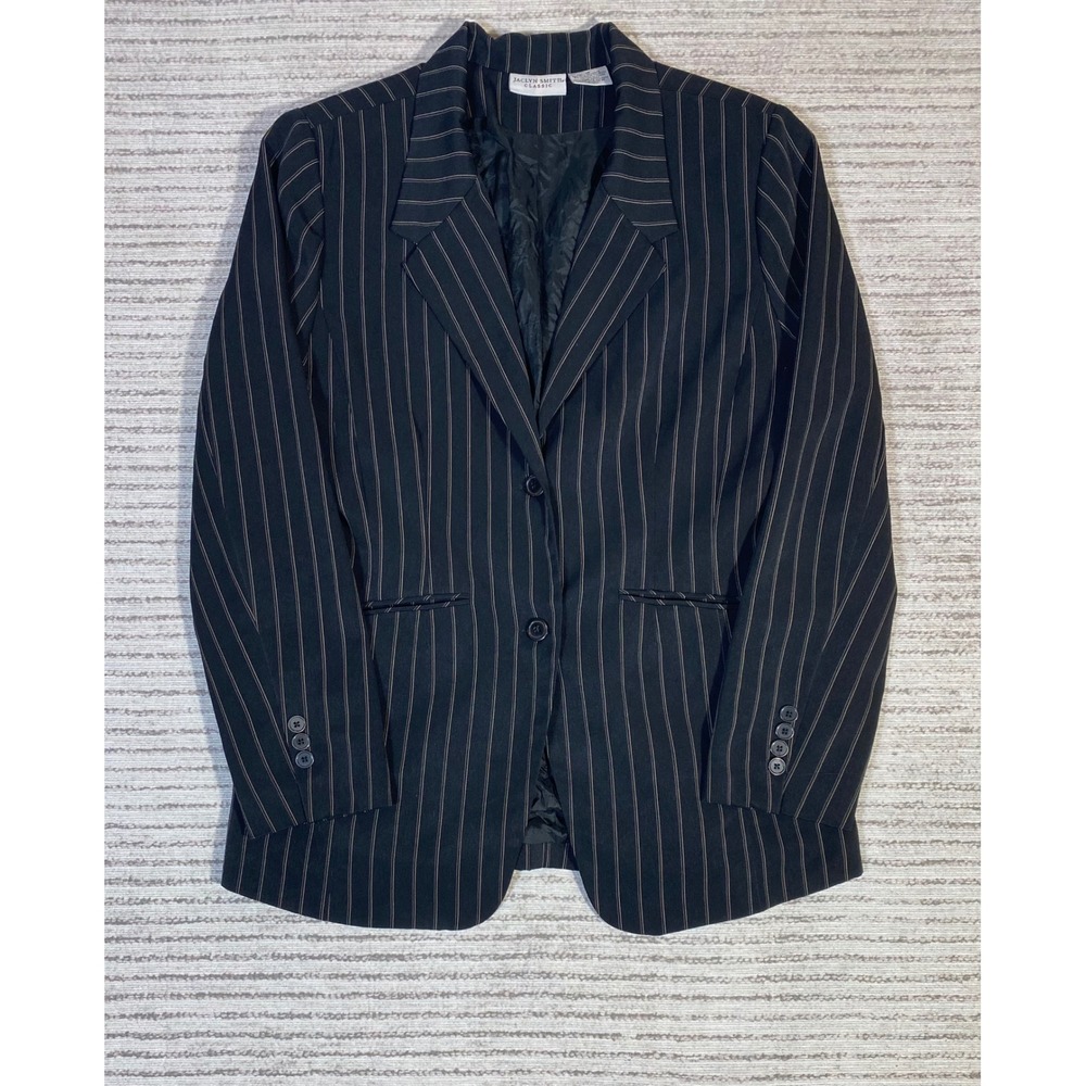 Jaclyn Smith Classic Women Black Pinstripe Blazer Two Button Jacket Size 12